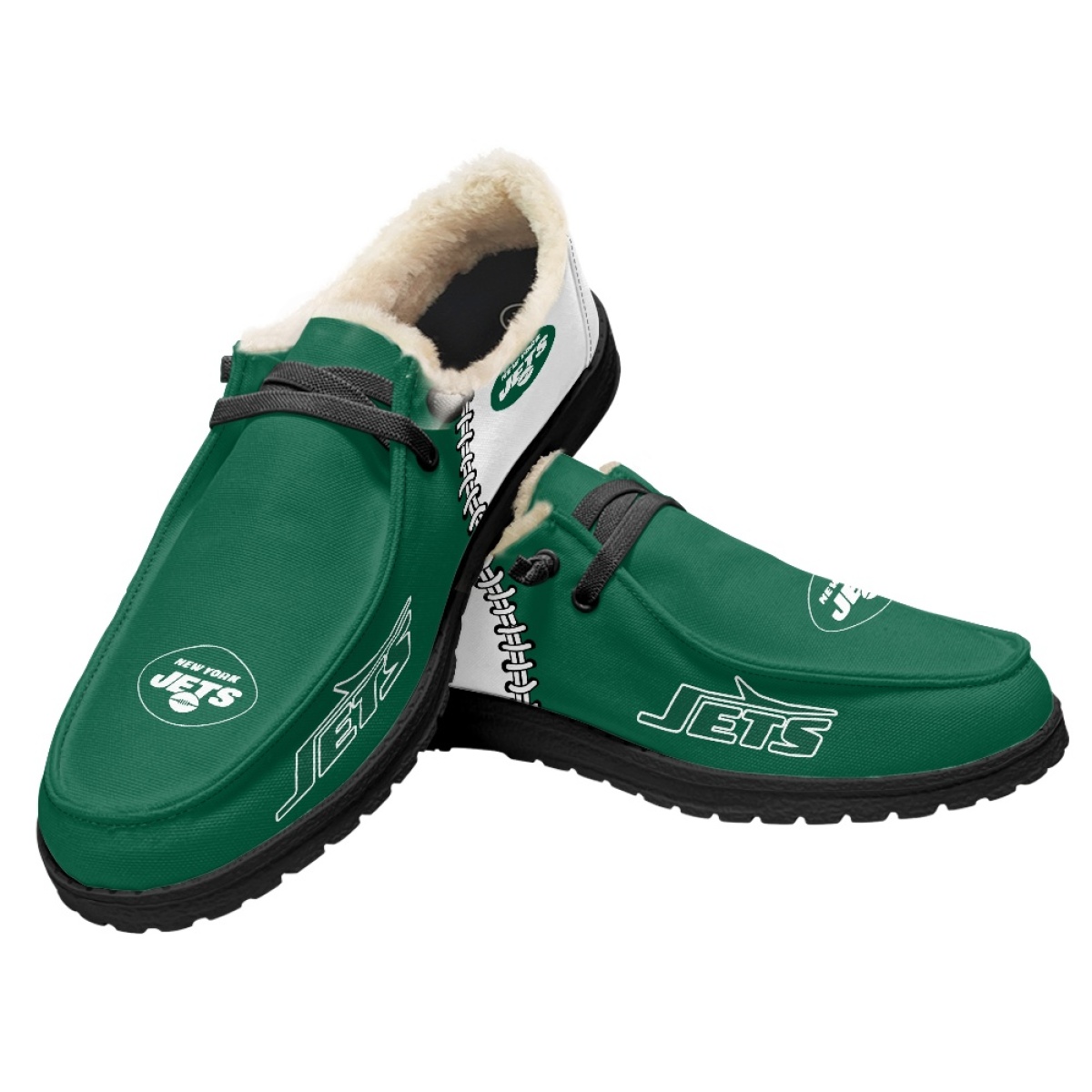 Men's New York Jets Loafers Lace Up Fuzzy Lined Shoes 001 (Pls check description for details)